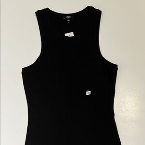 NWT Express Pitch Black Essential Fitted Ribbed High Neck Tank Top Womens Size S